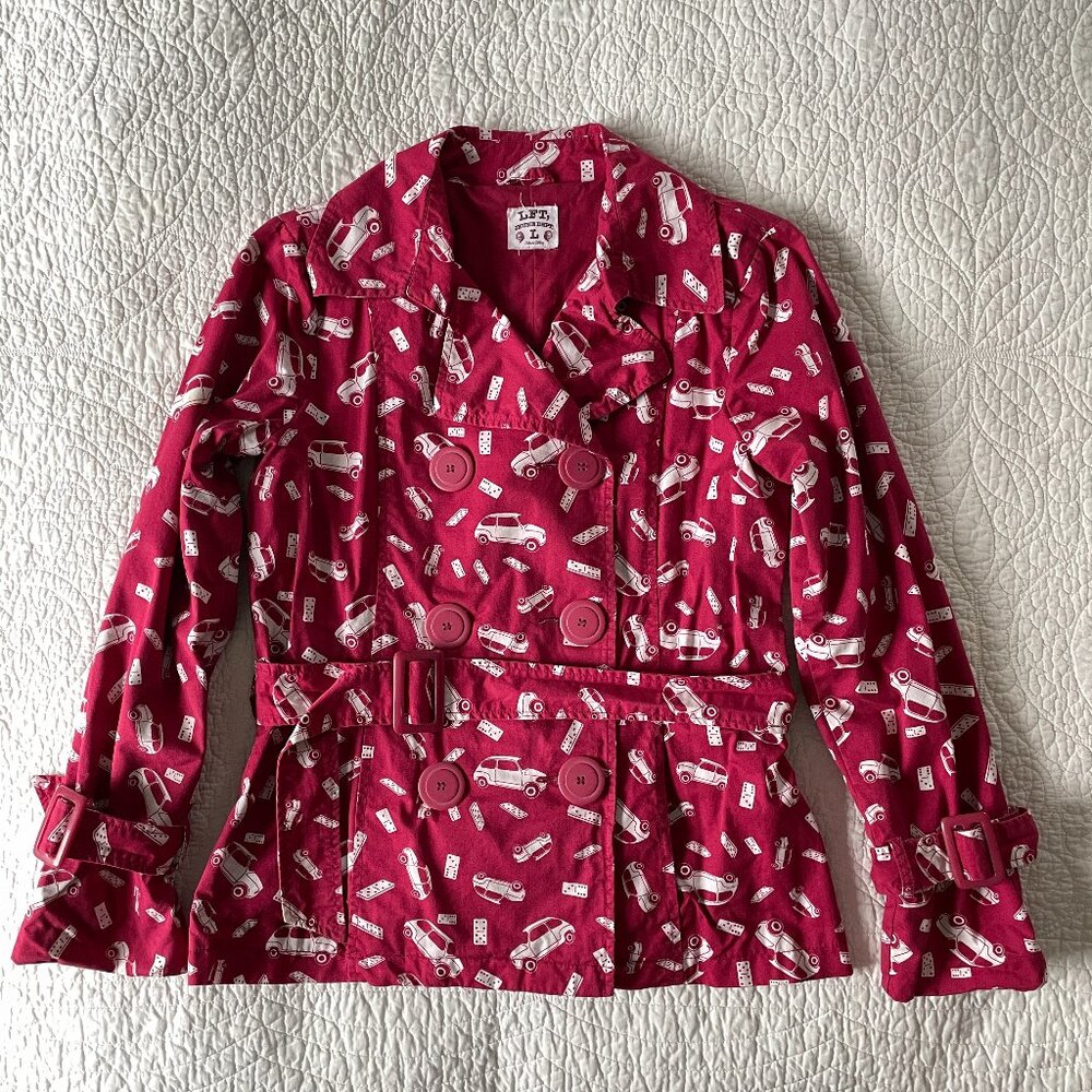 Rare Jeune Dept Inditex Raspberry Trench Jacket Taxi Domino Print Womens S / M